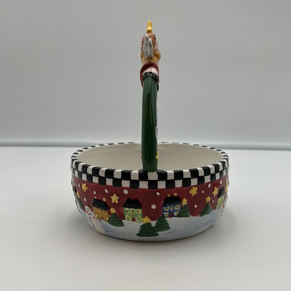 Ceramic Christmas Angel Basket Bowl Winter Scene Peace on Earth Palm Tree Co - Picture 4 of 16